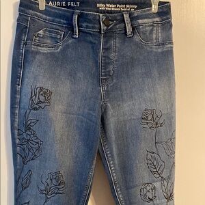 Laurie Felt Silky Blue Skinny Jeans w/Subtle Fading and Stretch & printed roses